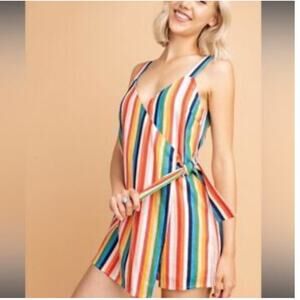 Le Lis Collection Linen Blend Rainbow Colorful Romper Size S